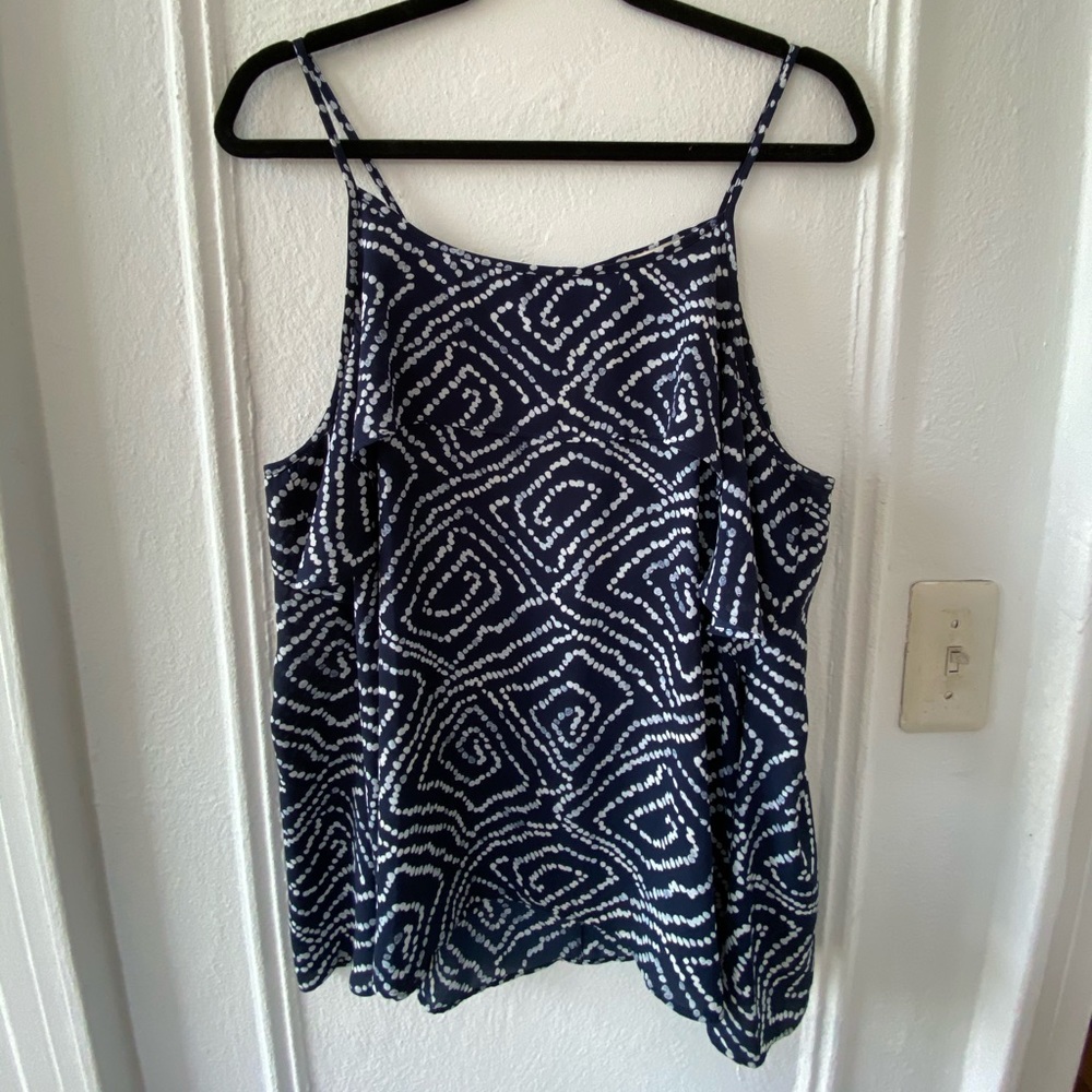 Navy Blue Patterned Flouncy Top